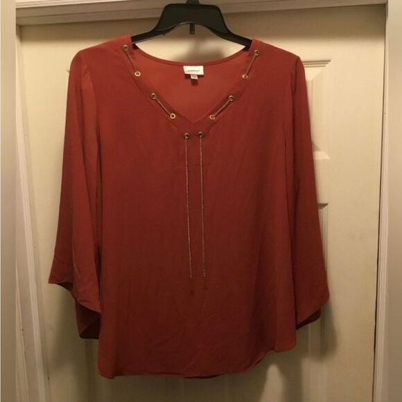 Avenue Dark Orange Blouse with Flowing Sleeves - Picture 1 of 4